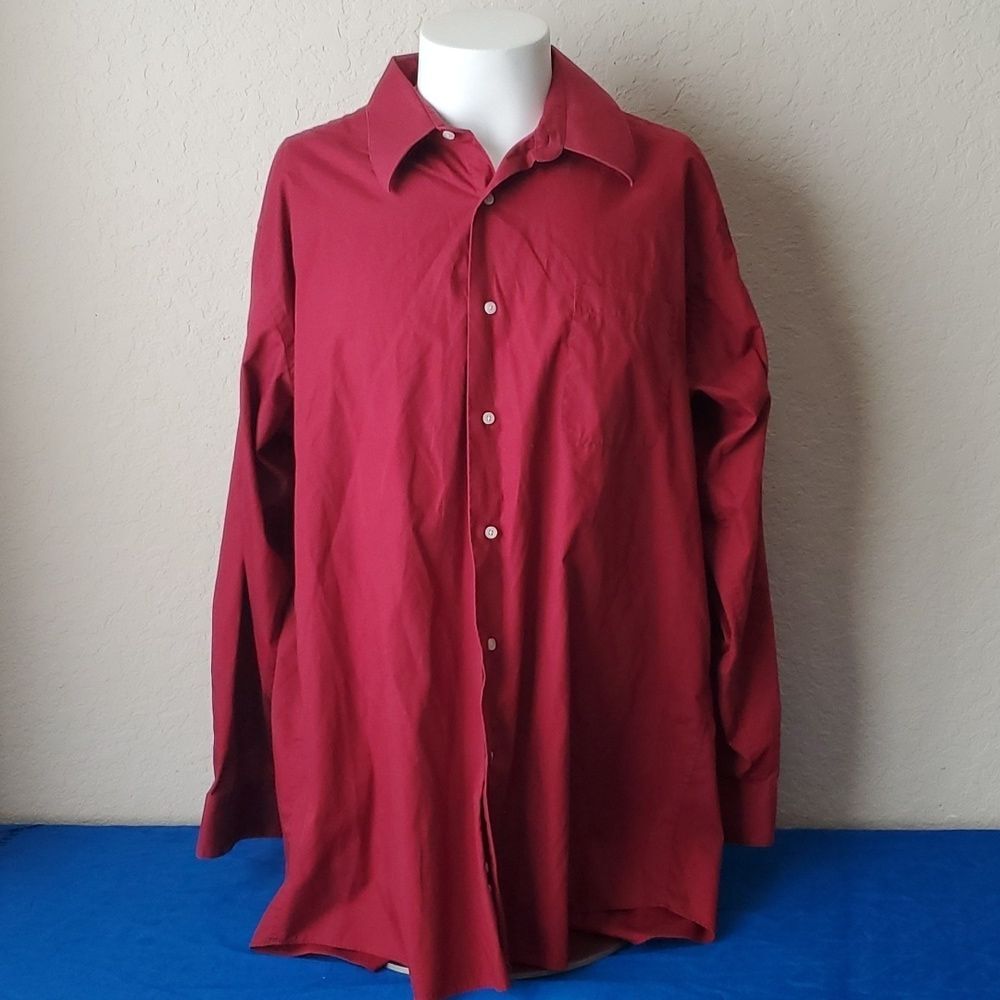 **Covington Men's Red Wine Long Sleeve Dress Shirt Size XL 17-17.5 34/35 Button
